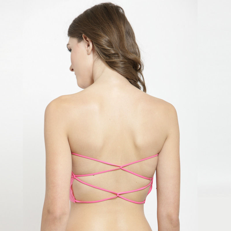 PrettyCat Padded Bandeau Bra Striped Back String Style - Pink (36B)