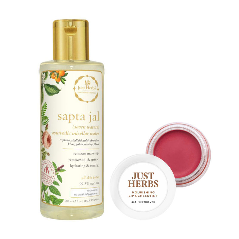Just Herbs Beauty Combo Lip & Cheek Tint Pink forever with Sapta Jal