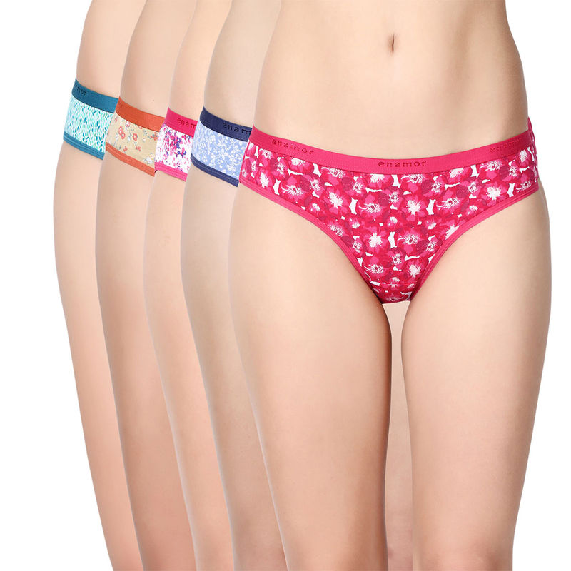 Enamor Cotton Low-Rise Bikini Panties For Women (Pack of 5) (S)