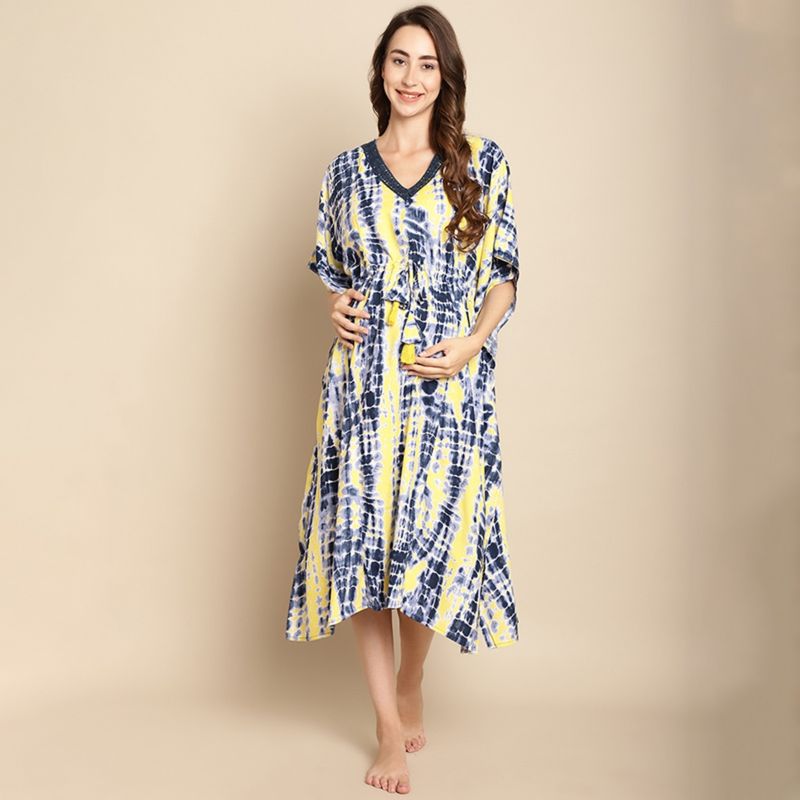 Tie Dye Maternity Kaftan Gown - Blue main image 0