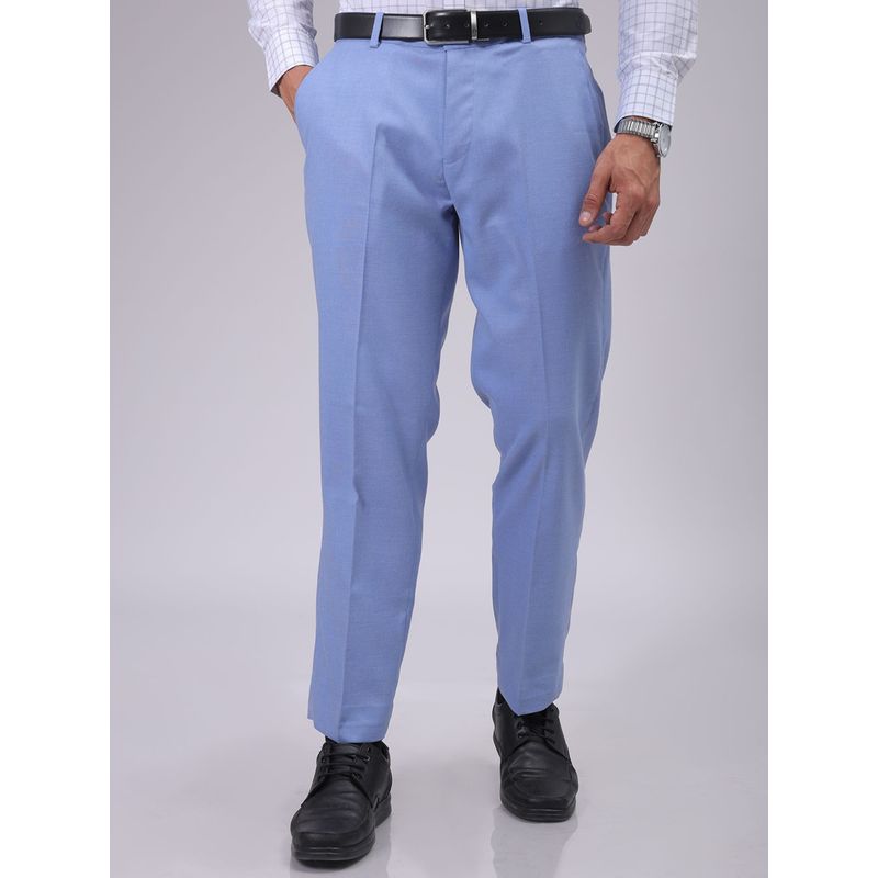The Indian Garage Co Men Blue Regular Fit Solid Mid-Rise Stretchable Formal Trouser (30)