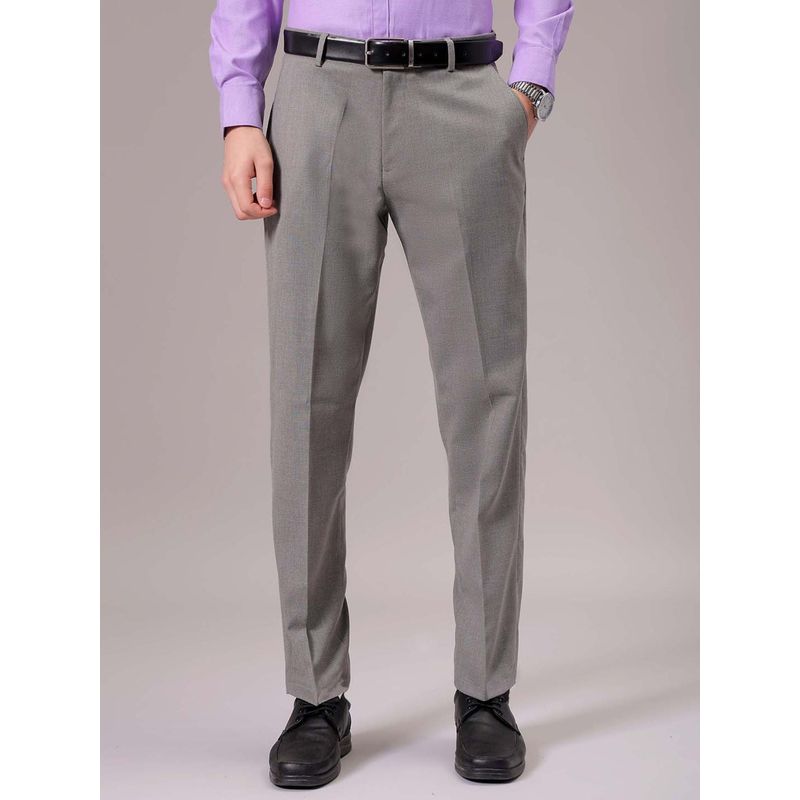 The Indian Garage Co Men Grey Regular Fit Solid Mid-Rise Stretchable Formal Trouser (30)