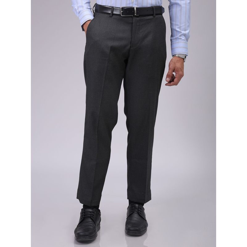 The Indian Garage Co Men Black Regular Fit Solid Mid-Rise Stretchable Formal Trouser (32)
