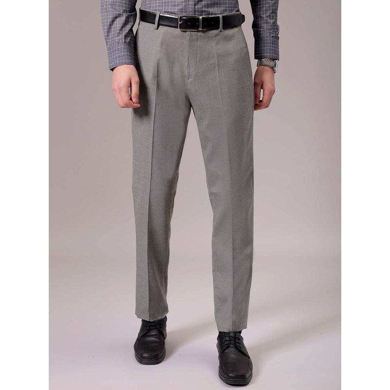 The Indian Garage Co Men Grey Regular Fit Solid Mid-Rise Stretchable Formal Trouser (30)