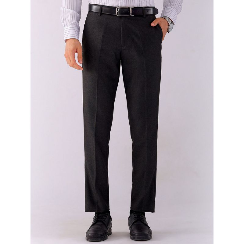 The Indian Garage Co Men Black Slim Fit Solid Mid-Rise Stretchable Formal Trouser (32)