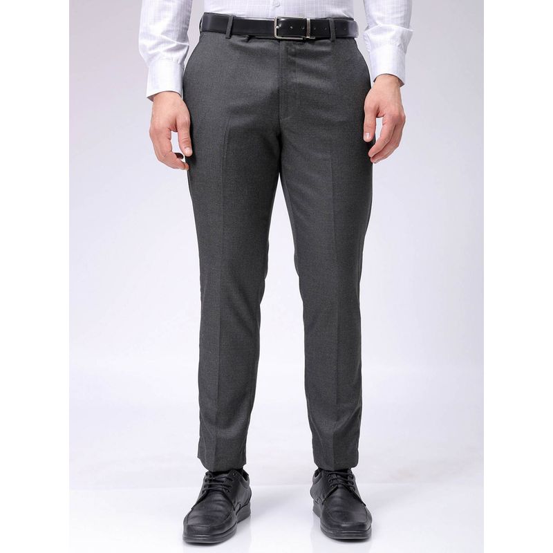 The Indian Garage Co Men Grey Slim Fit Solid Mid-Rise Stretchable Formal Trouser (32)