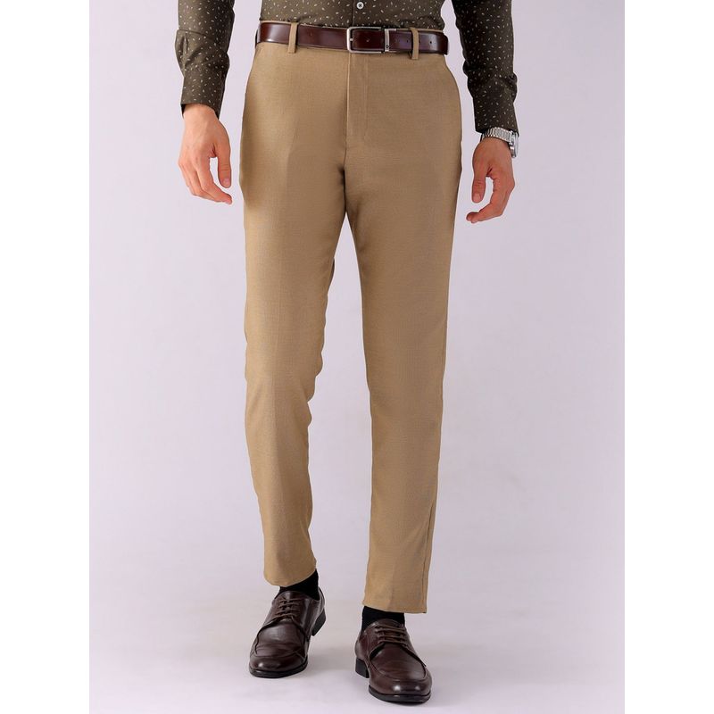 The Indian Garage Co Men Beige Slim Fit Solid Mid-Rise Stretchable Formal Trouser (34)
