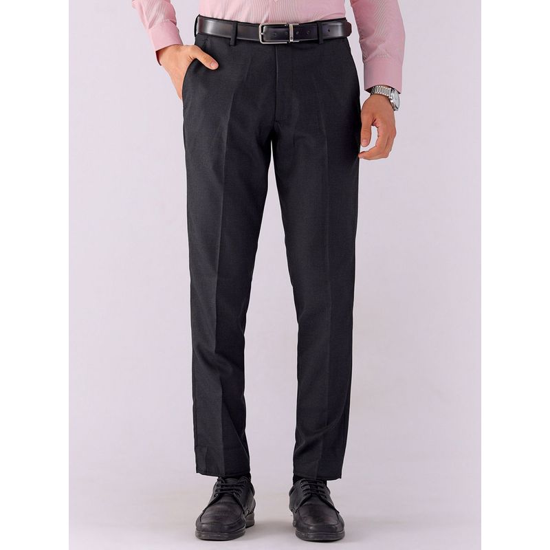 The Indian Garage Co Men Black Slim Fit Solid Mid-Rise Stretchable Formal Trouser (36)