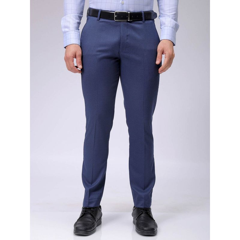The Indian Garage Co Men Blue Slim Fit Solid Mid-Rise Stretchable Formal Trouser (32)