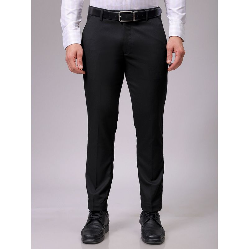 The Indian Garage Co Men Black Slim Fit Solid Mid-Rise Trouser (30)