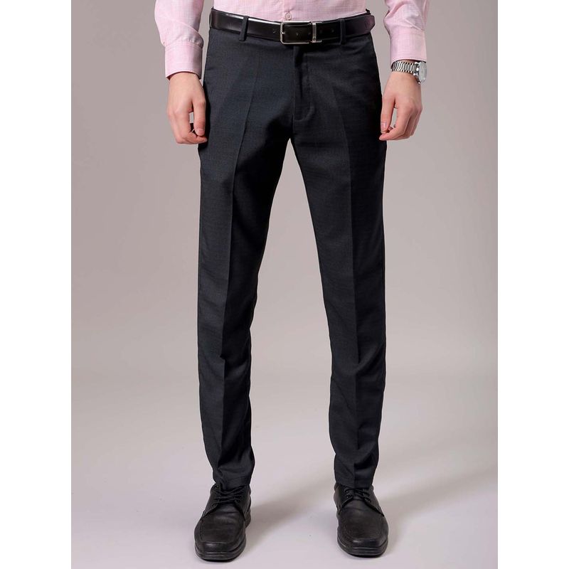 The Indian Garage Co Men Grey Slim Fit Checked Mid-Rise Stretchable Formal Trouser (32)