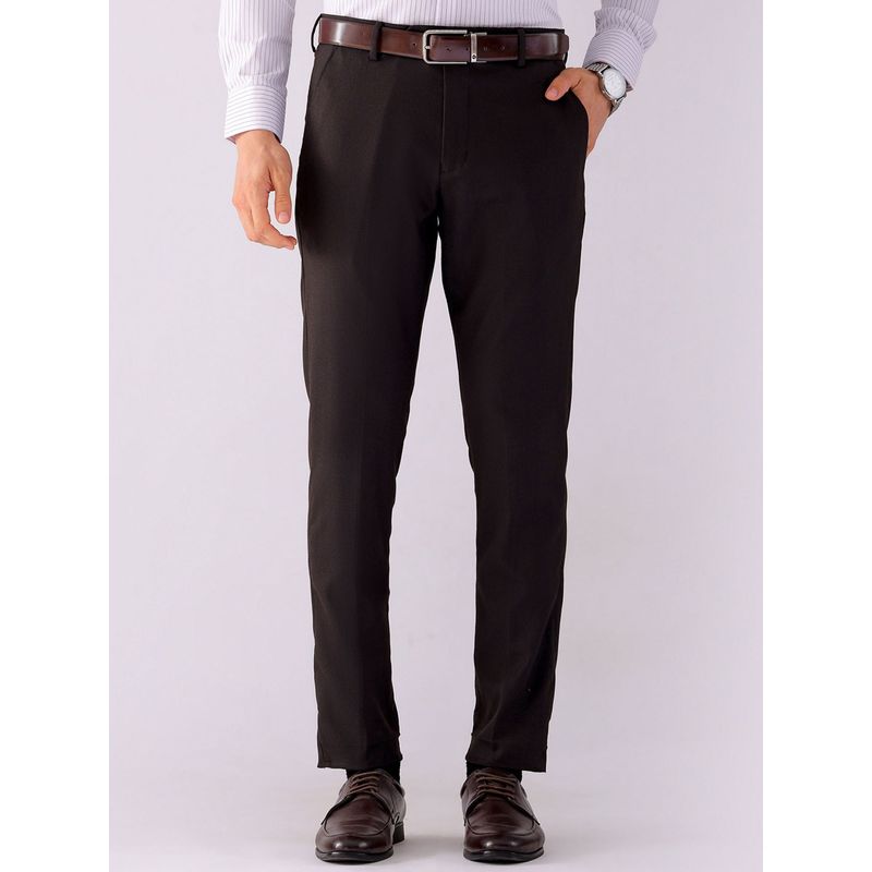 The Indian Garage Co Men Brown Slim Fit Solid Mid-Rise Stretchable Formal Trouser (30)