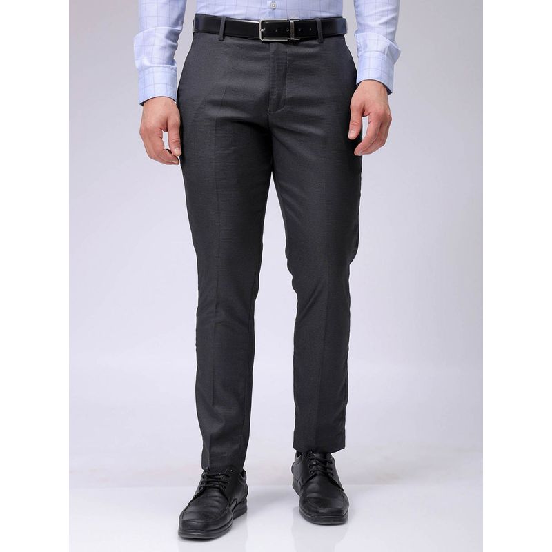 The Indian Garage Co Men Grey Slim Fit Textured Mid-Rise Stretchable Formal Trouser (34)