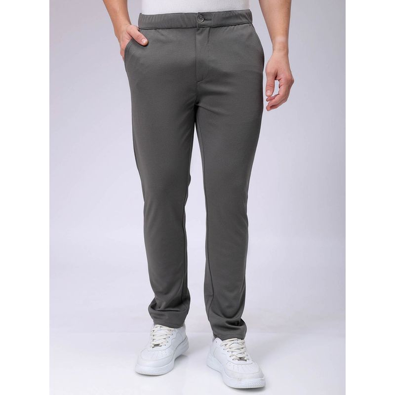 The Indian Garage Co Men Grey Slim Fit Solid Mid-Rise Stretchable Knitted Formal Trouser (28)