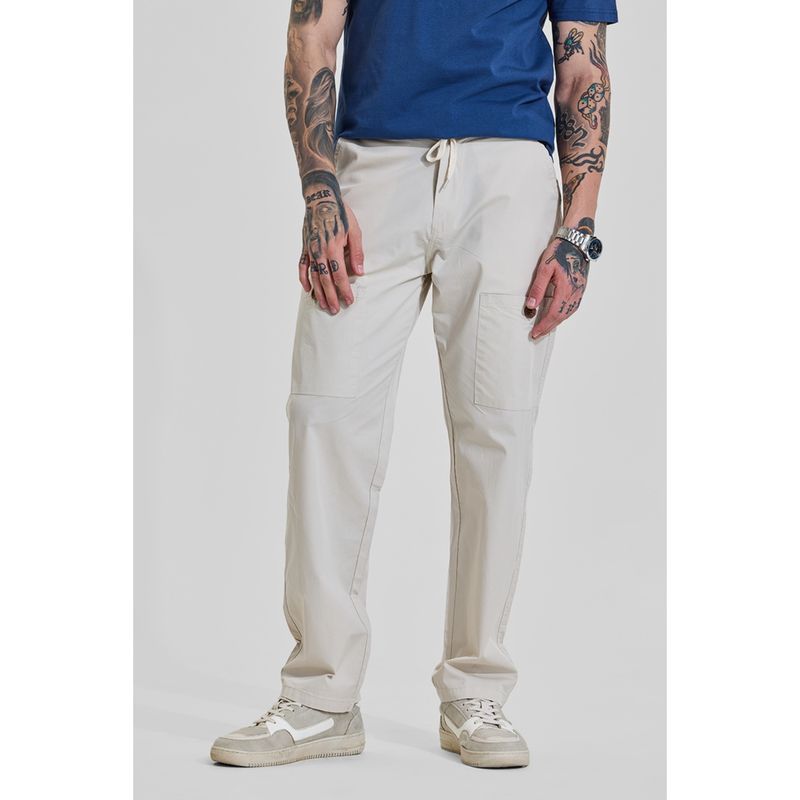 Snitch Light Beige Solid Relaxed Casual Trouser for Men (34)