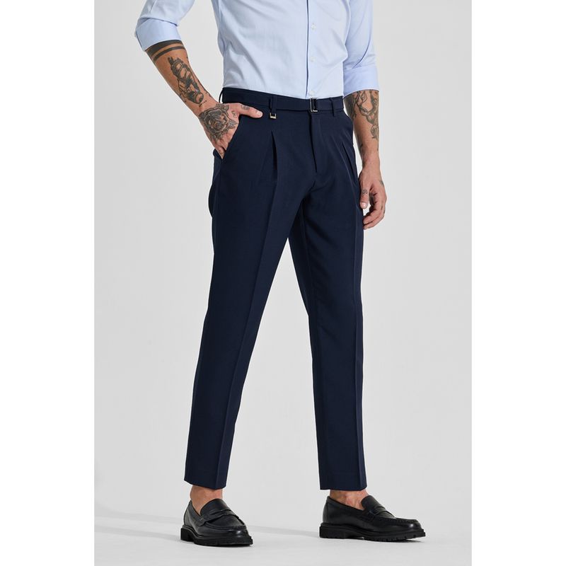Snitch Dark Navy Blue Solid Slim Formal Trouser for Men (38)