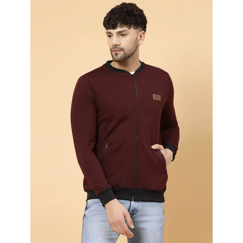 RIGO Men Wine Solid Fleece Bomber Jacket (M)