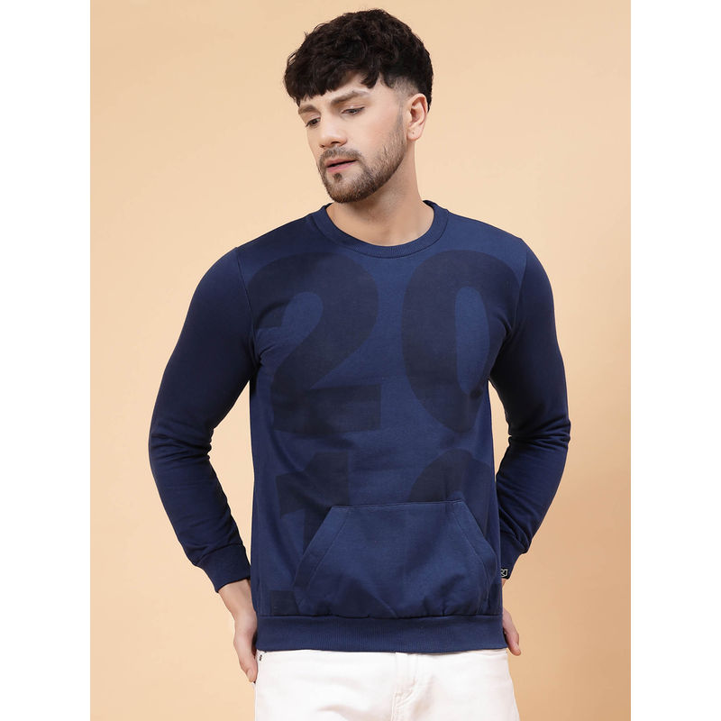 Buy RIGO Men Ink Blue Printed Round Neck Fleece Sweatshirt Online