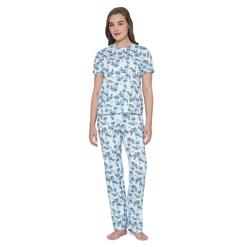 Wacoal Women Blue Floral T-Shirt with Pyjama (L)