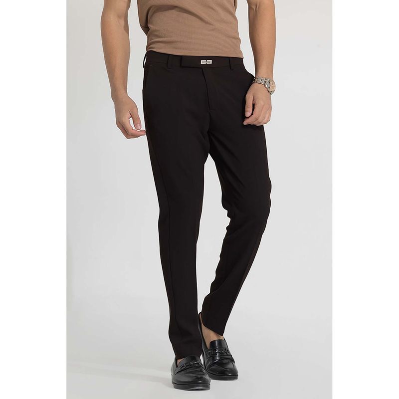 Snitch Dark Brown Self-Design Formal Trouser (28)