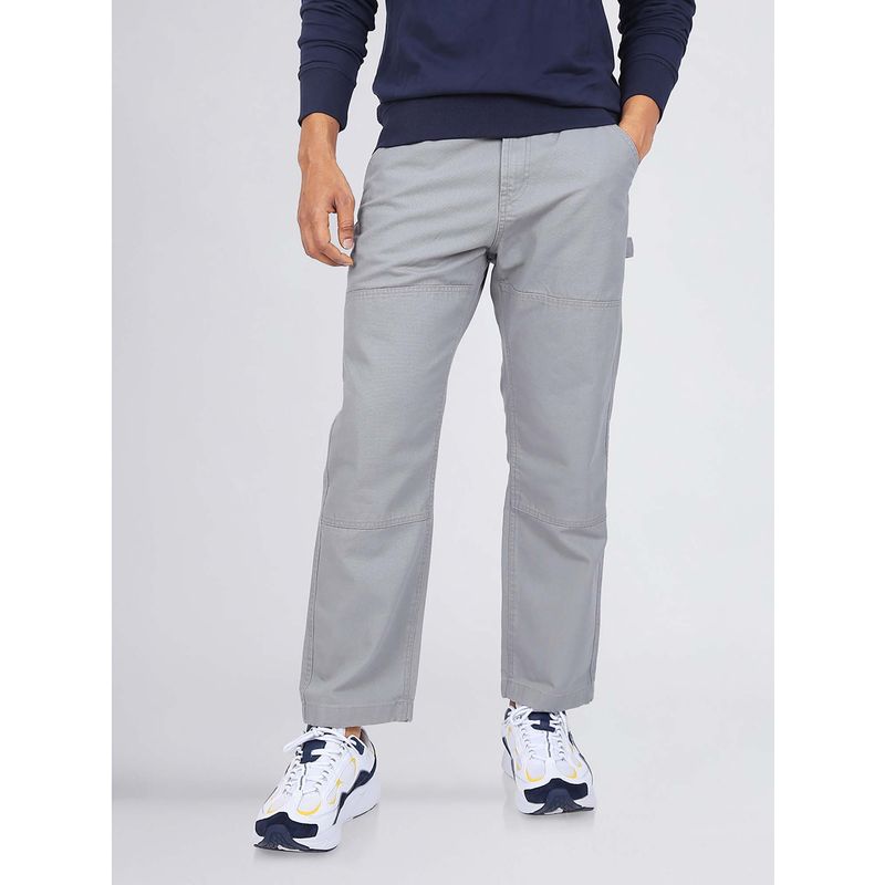 Lee Men Grey Mid Rise Carpenter Slim Fit Trouser (32)