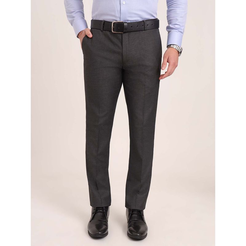 JadeBlue Dark Grey Lycra Blend Formal Trouser (34)