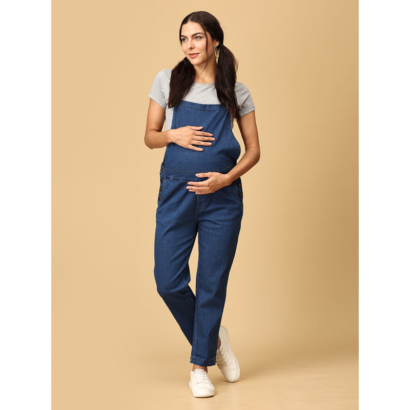 The Mom Store Elasticated Waist Blue Maternity Denim Dungaree (3XL)