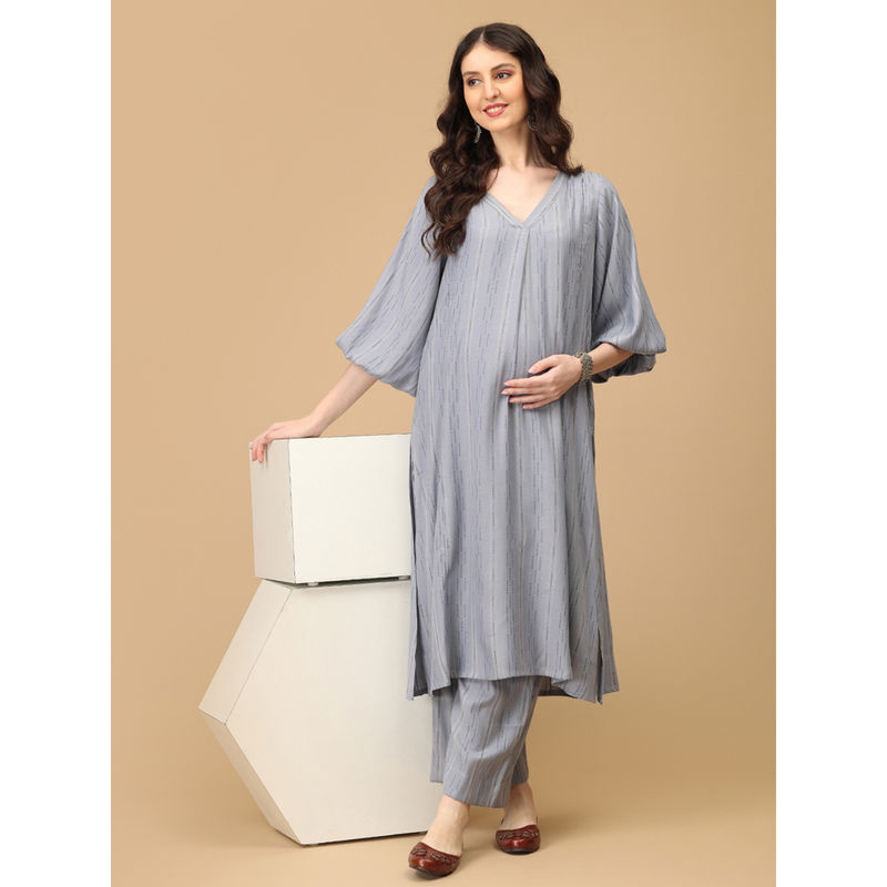 The Mom Store Grey Smoky Swag Maternity and Nursing Kurta & Pant (Set of 2) (M)