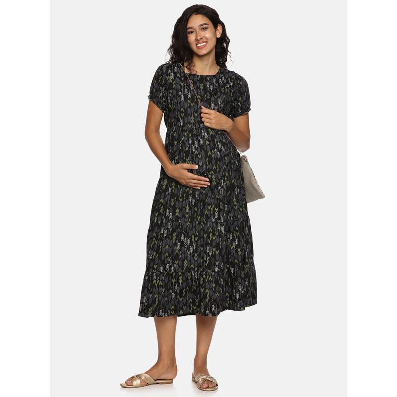 Nejo Black Printed Maternity Dress (S)