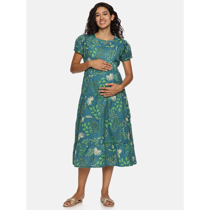 Nejo Teal Printed Maternity Dress (XL)