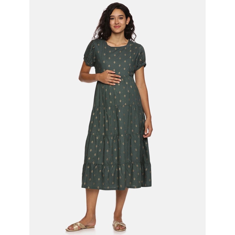 Nejo Green Printed Maternity Dress (S)
