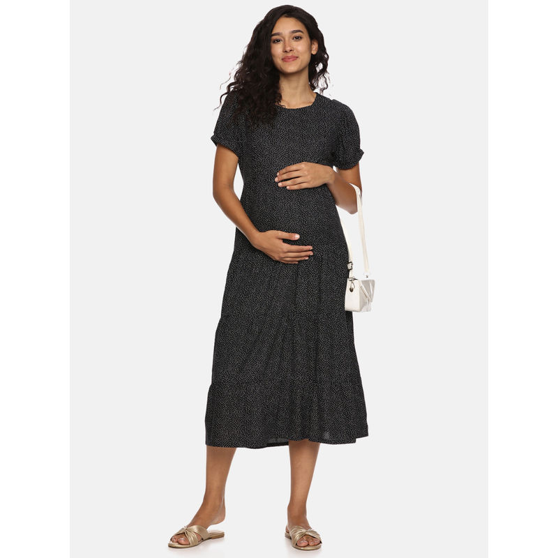 Nejo Black Printed Maternity Dress (S)