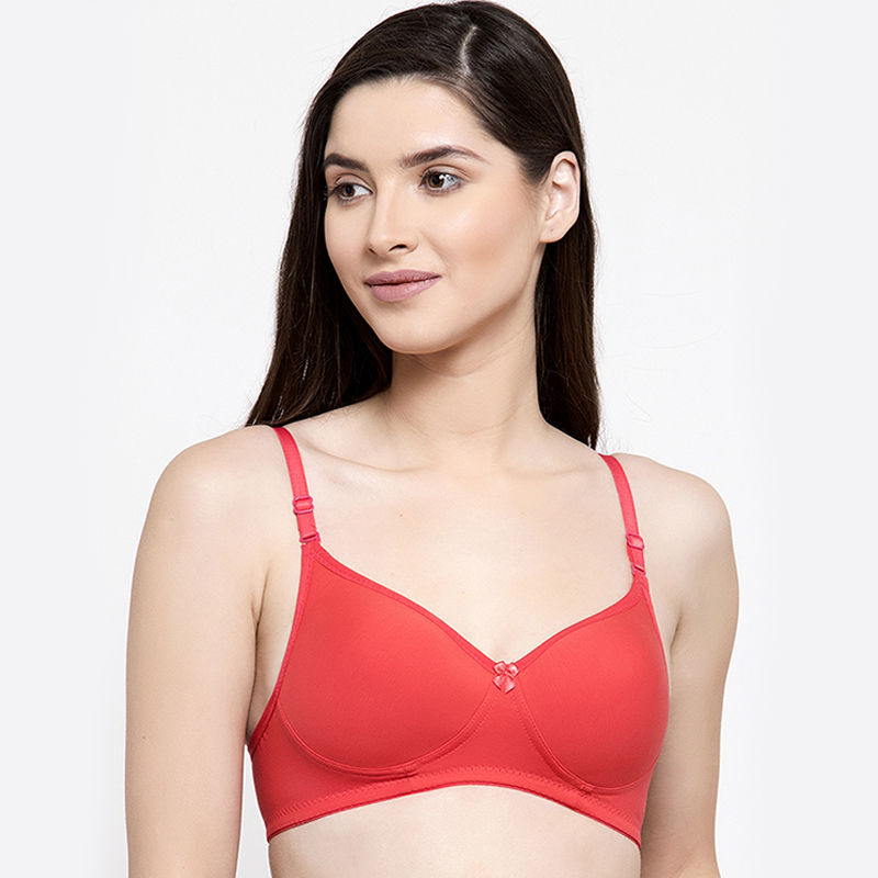 Groversons paris beauty Light Padded Wire Free T-Shirt Bra-Coral (36B)