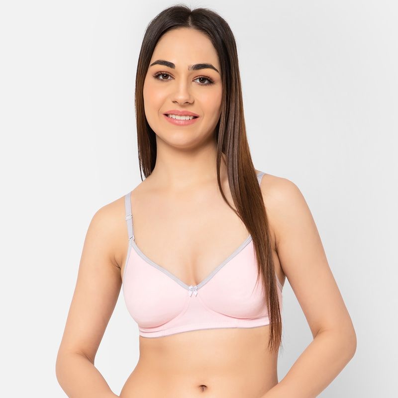 Clovia Cotton Rich Solid Lightly Padded Full Cup Wire Free T-shirt Bra - Light Pink (34C)