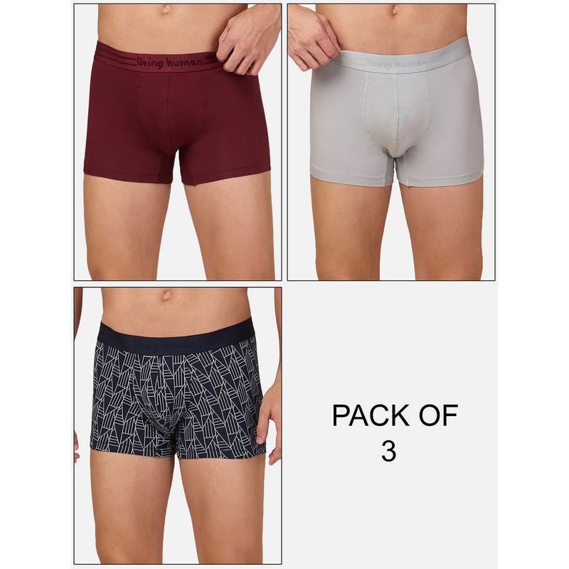 Being Human Men Multi-Color Geometric Trunks (Pack of 3) (M)