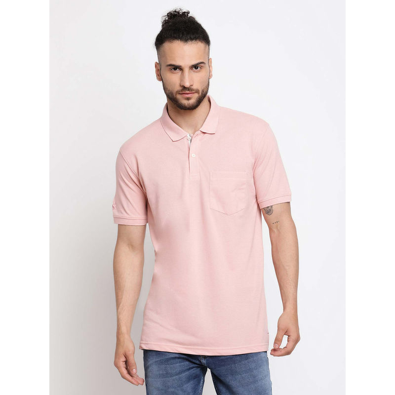 Cantabil Men'S Pink Short Sleeves Collared T-Shirt (M)
