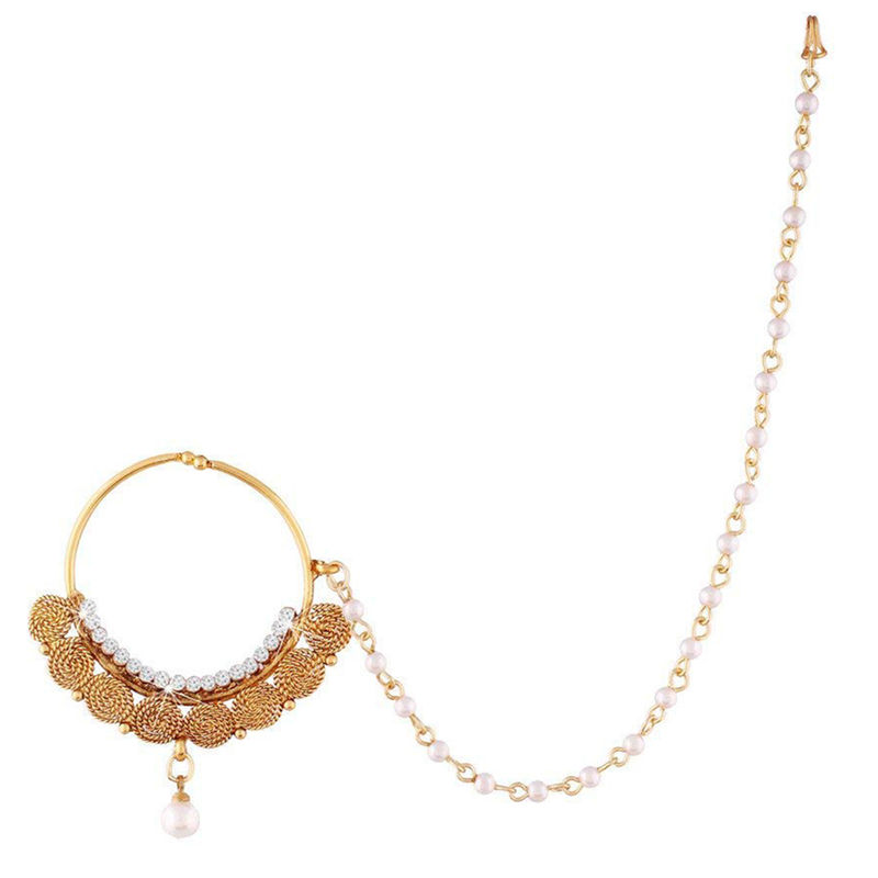 Buy Peora Gold Plated Pearl Ad Nose Ring Nath Pearl Chain Padmavati Jewellery PF37NL15 Online