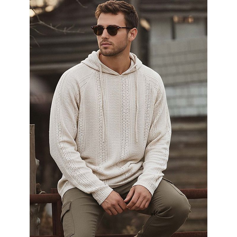 Bewakoof Men Lace Hooded Textured Beige Hoodie (S)
