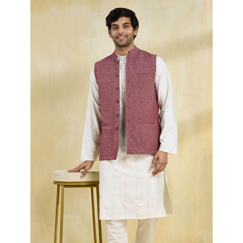 Fabindia Men Purple Solid Nehru Jacket (XL)