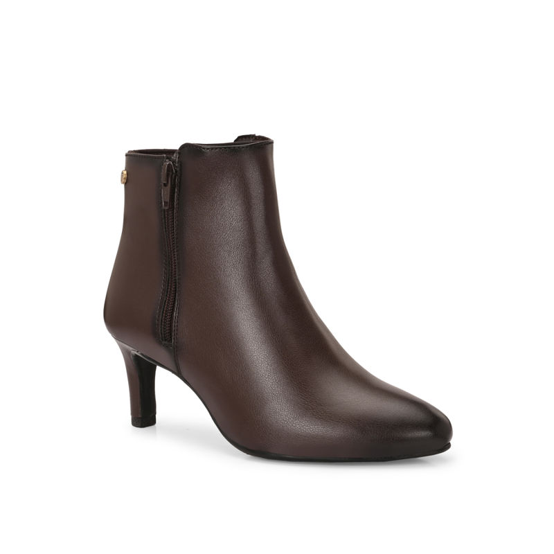 Delize Brown Vegan Leather Mid Heel Ankle Casual Boots (UK 3)