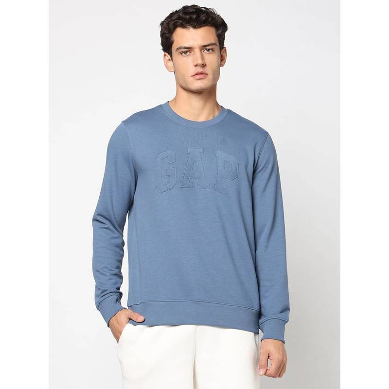 GAP Men Blue Embroidered Crew Neck Sweatshirt (L)