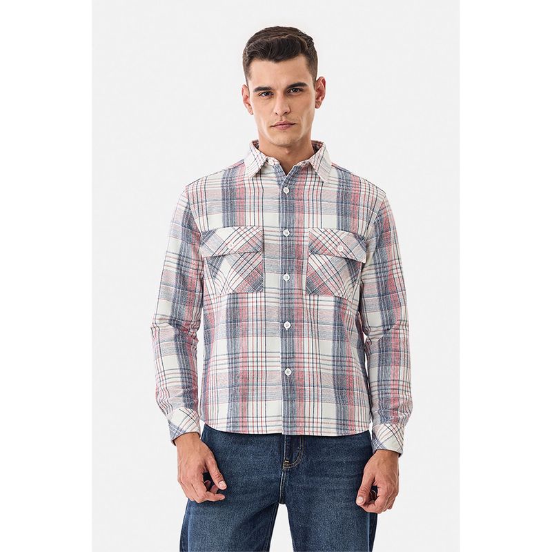 Snitch White Plaid Full Sleeves Relaxed Casual Overshirt for Men (M)