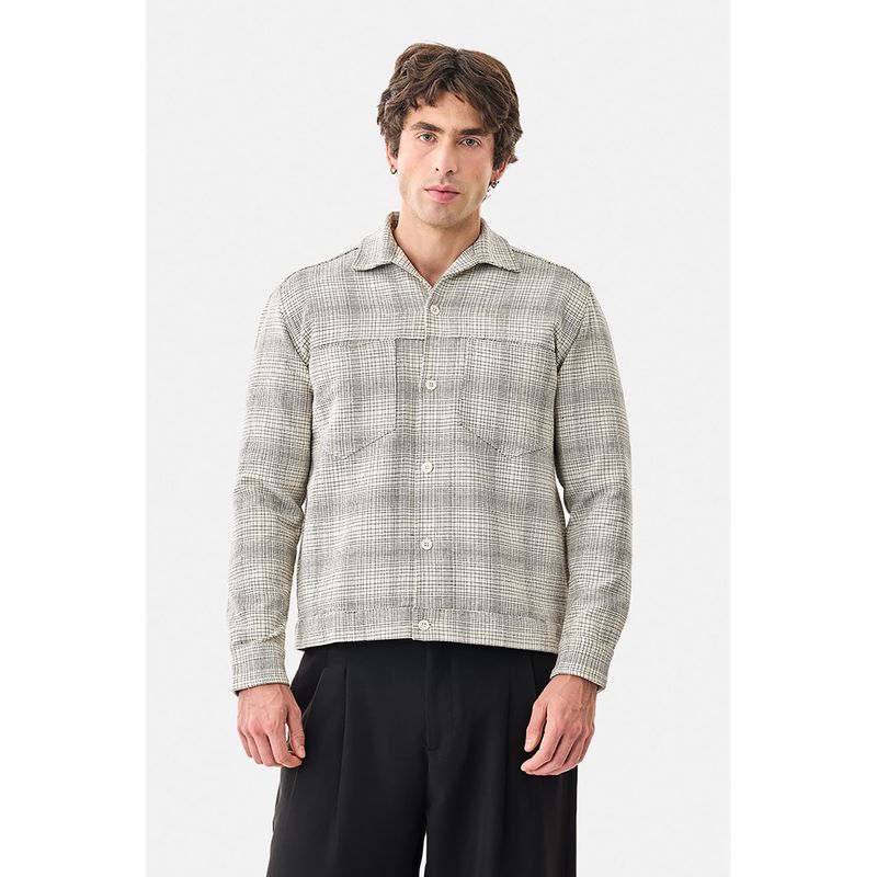 Snitch Light Grey Checks Full Sleeves Boxy Casual Overshirt for Men (XS)