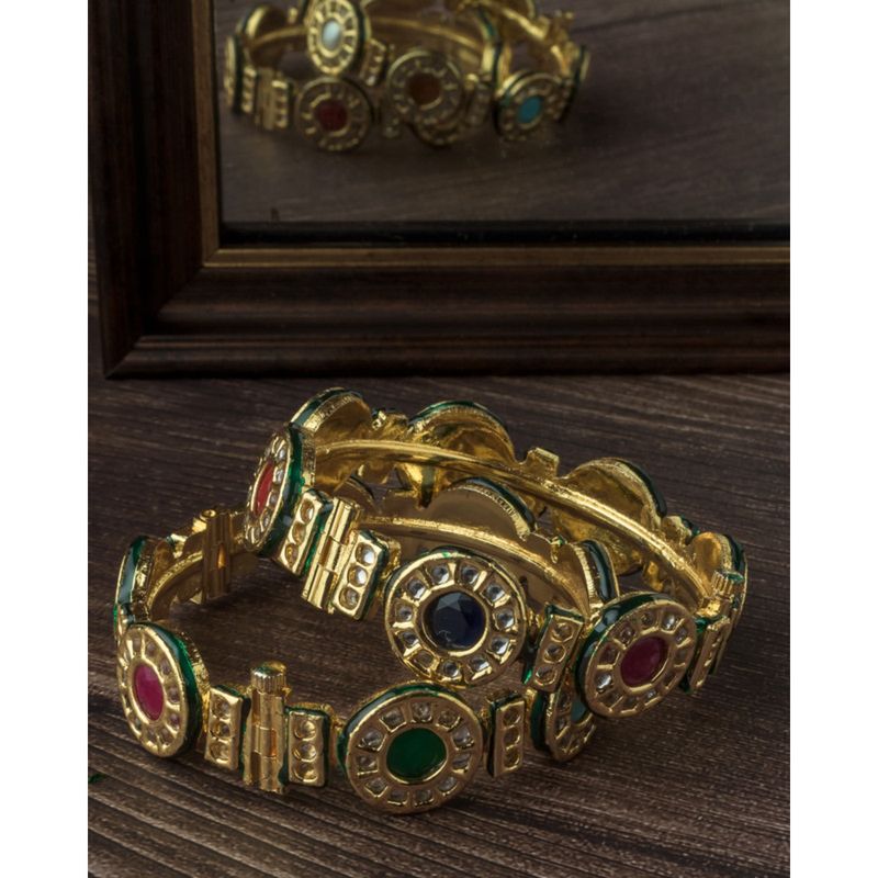 vivinia BY VIDHI MEHRA Florence Gold Plated Womens Kundan, Polki Pair of Bangles (2.4,2.6) main image 1