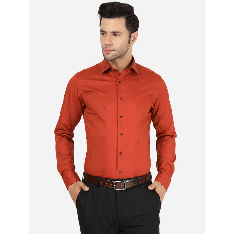 JB Studio Men Cotton Printed Orange Slim Fit Full Sleeve Formal Shirt (42)