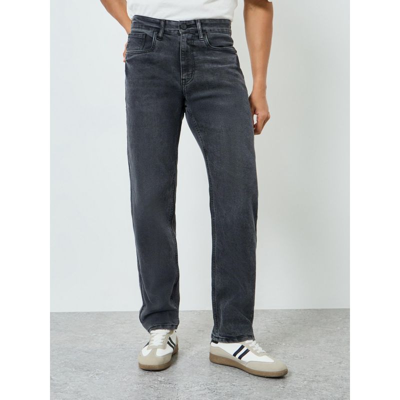 Styli Mens Charcoal Washed Relaxed Fit Mid Rise Stretchable Denim Jeans (30)