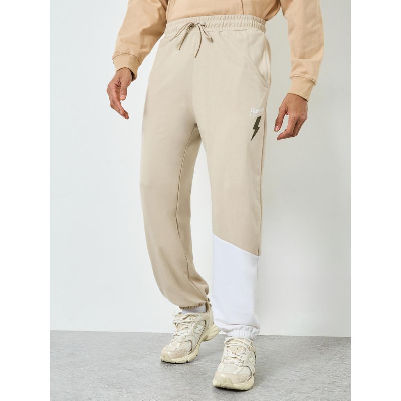 Styli Mens Blue Drawstring Oversized Cut and Sew Printed Joggers (S)