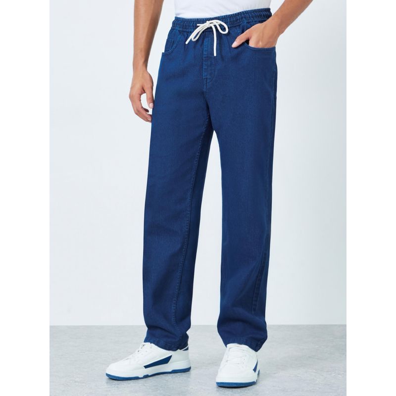 Styli Mens Light Blue Relaxed Fit Clean Mid Rise Elasticated Waist Acid Wash Jeans (30)