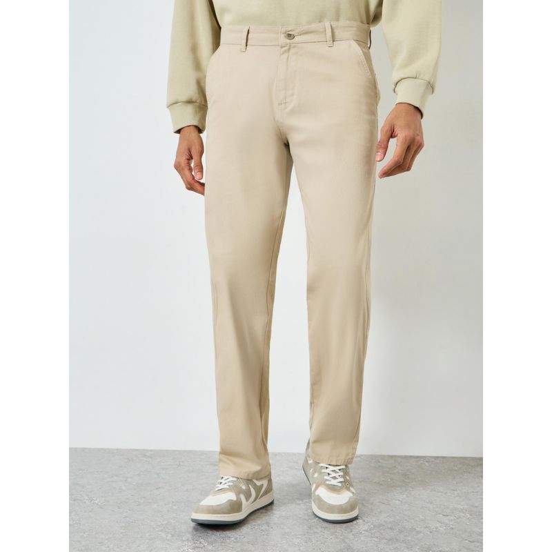 Styli Mens Beige Relaxed Fit Tapered Chinos (30)