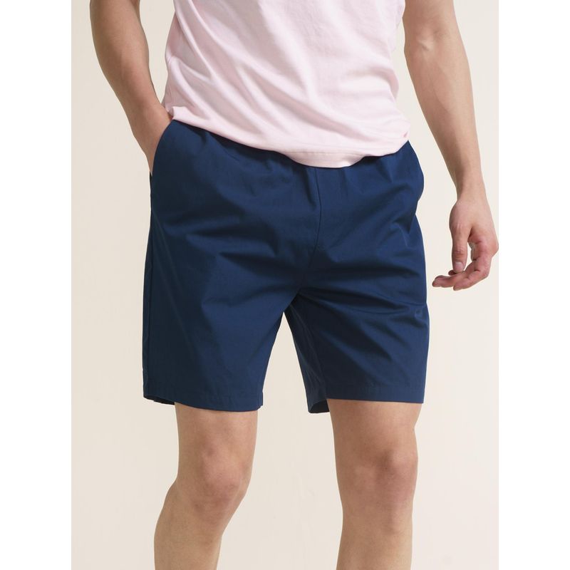 DaMENSCH Mens Navy Blue Pure Cotton Ultra Light Lounge Shorts (L)